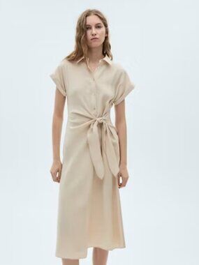 Mango Beige Wrap shirt dress - Size 6
